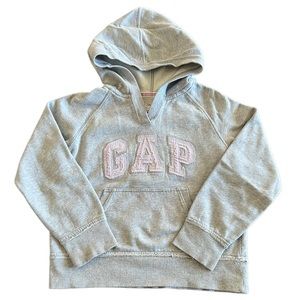 GAP Kids Long Sleeve Hoodie Sweatshirt Girl Size M(8) Gray with Purple Lettering
